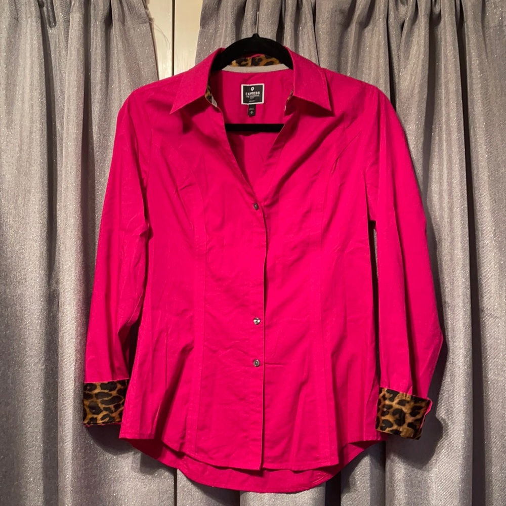 *Pink Express Button Down w/ Leopard Detail